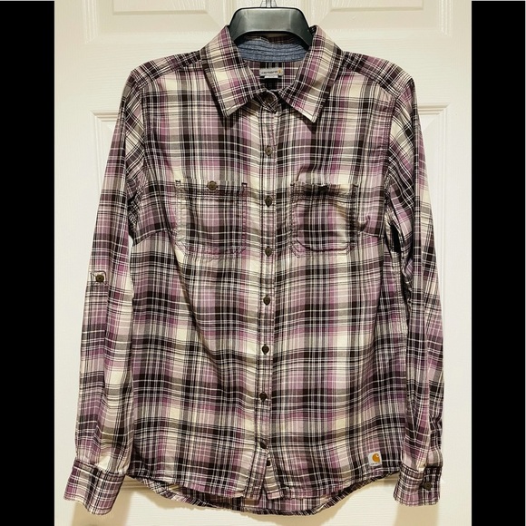 Carhart Purple Plaid Women’s Long Sleeve Button Down Casual Shirt Size Small - Picture 1 of 6